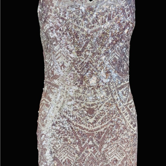 Betsy & Adam Sequin Gown in a rose or pink shade size 2 small gown floor - Picture 5 of 16